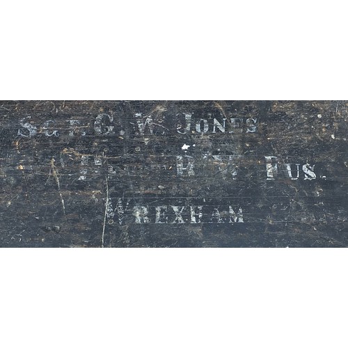 796 - Military interest painted pine metal bound trunk, the lid inscribed SGT.G.W.Jones Fus.Wrexham, 37cm ... 