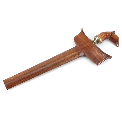 445 - Middle Eastern Sumatran kris dagger with carved hardwood handle and sheath, 30cm in length