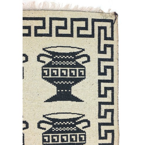 835 - Rectangular Greek design rug, 127cm x 67cm