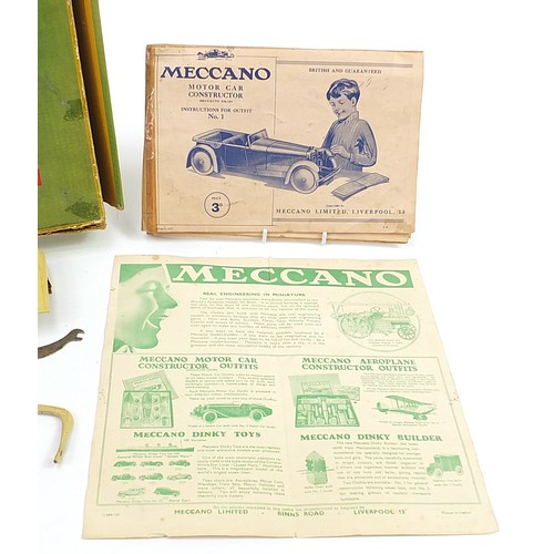 1323 - Vintage Meccano No1 Motor Car Constructor tinplate clockwork car with box and instructions