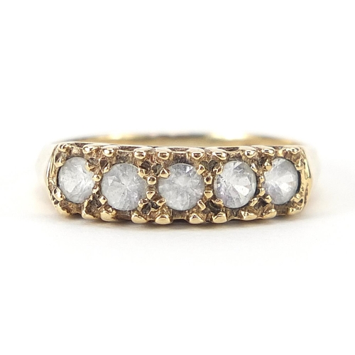 1929A - 9ct gold clear stone five stone ring, size L, 2.1g