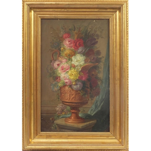 970A - Miguel Parra Abril - Still life flowers, pair of 19th century Spanish oil on canvasses, one signed, ... 