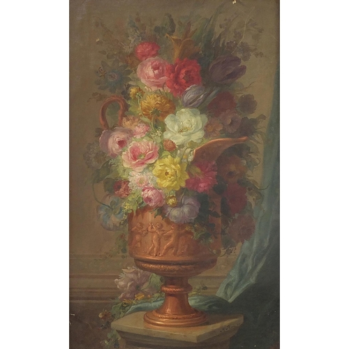 970A - Miguel Parra Abril - Still life flowers, pair of 19th century Spanish oil on canvasses, one signed, ... 