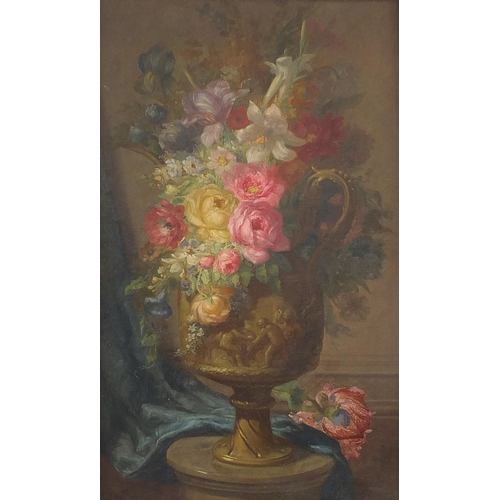 970A - Miguel Parra Abril - Still life flowers, pair of 19th century Spanish oil on canvasses, one signed, ... 