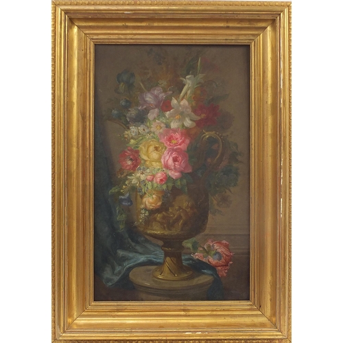 970A - Miguel Parra Abril - Still life flowers, pair of 19th century Spanish oil on canvasses, one signed, ... 