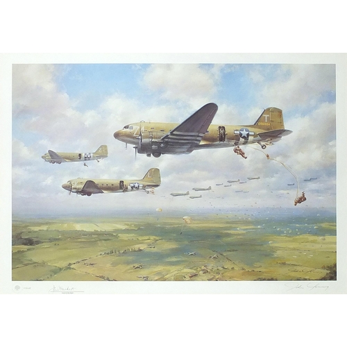 1398 - John Young - A Bold Leap, The Red Berets drop on Arnhem, pencil signed print in colour, limited edit... 