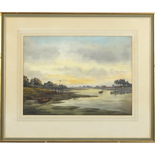 510 - Joan Morgan - Evening Light in Bosham Creek and one other, pair of watercolours, each with E Stacy M... 