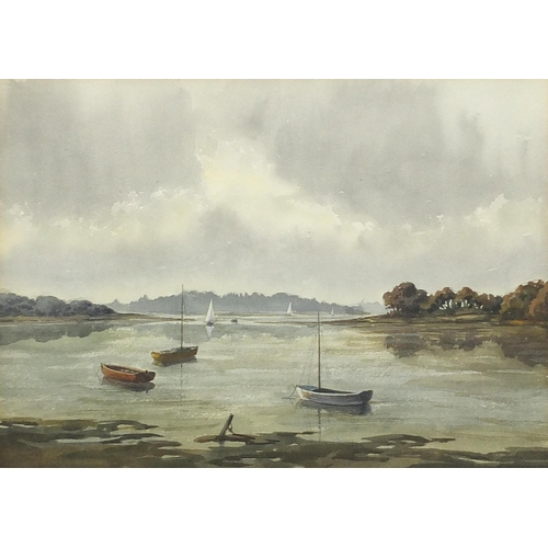 510 - Joan Morgan - Evening Light in Bosham Creek and one other, pair of watercolours, each with E Stacy M... 