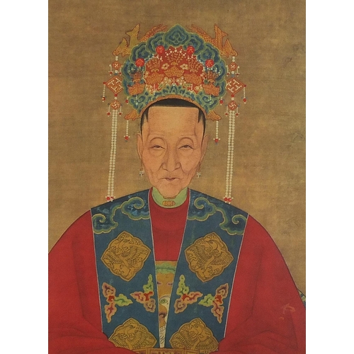 616 - Chinese ancestral portrait, watercolour, mounted, framed and glazed, 29.5cm x 21.5cm excluding the m... 