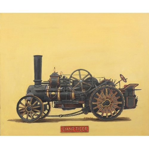 511 - Tony Tricker - Giant Tiger, traction engine interest acrylic on canvas, unframed, 60cm x 50.5cm