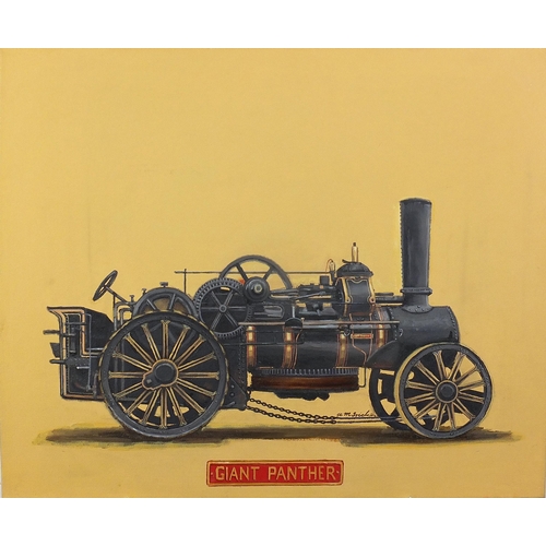 486 - Tony Tricker - Giant Panther, traction engine interest, acrylic on canvas, unframed, 61cm x 51cm