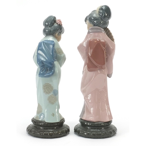 451 - Pair of Lladro figurines of Japanese Geishas, the largest 30cm high