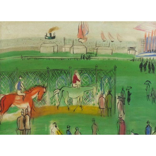 508 - Horseracing scene, Impressionist oil onto board, mounted and framed, 53.5cm x 39.5cm