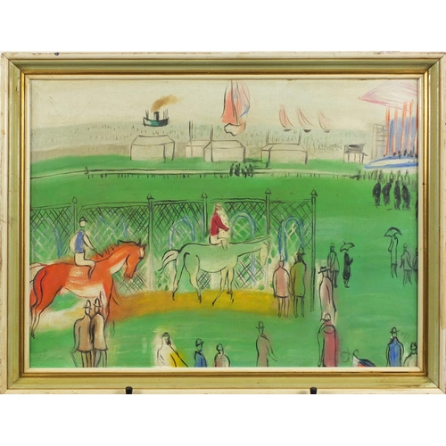 508 - Horseracing scene, Impressionist oil onto board, mounted and framed, 53.5cm x 39.5cm