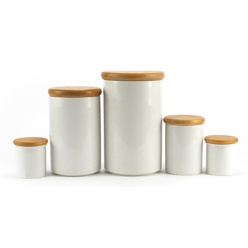 1227A - Five Portmerion Botanic Garden storage jars with lids, the largest 21.5cm high