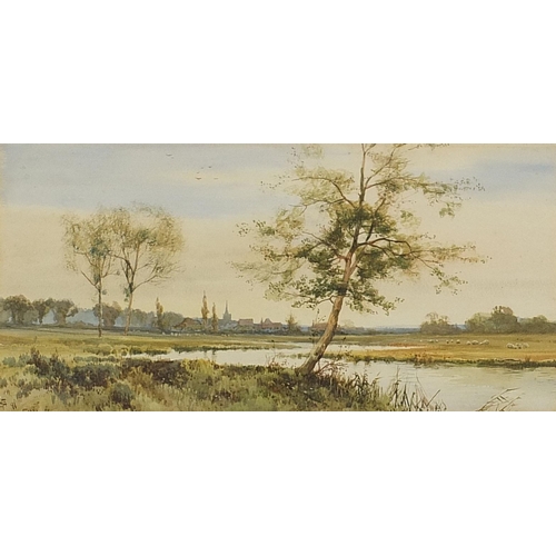 488 - *WITHDRAWN*  Essex landscape with sheep, watercolour, indistinctly monogrammed, mounted, framed and ... 