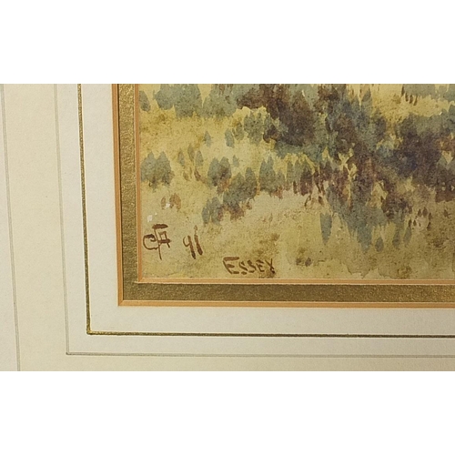 488 - *WITHDRAWN*  Essex landscape with sheep, watercolour, indistinctly monogrammed, mounted, framed and ... 