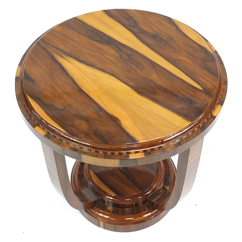 836A - Art Deco style rosewood walnut effect occasional table with under tier, 60cm high x 60cm in diameter