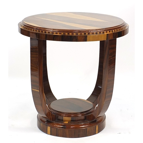 836A - Art Deco style rosewood walnut effect occasional table with under tier, 60cm high x 60cm in diameter