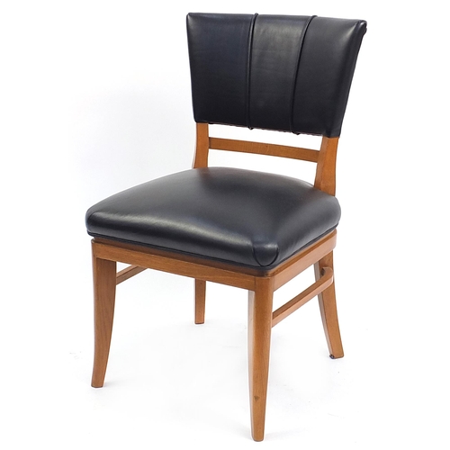 855A - Art Deco fan design oak framed chair with black leather upholstery, 85.5cm high