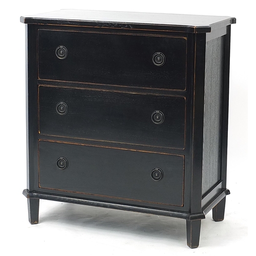 857A - Laura Ashley black painted three drawer chest, 86cm H x 80cm W x 45cm D