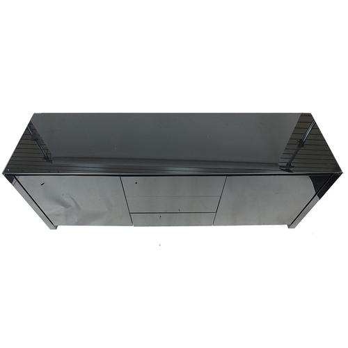 810A - Calligaris, contemporary black high gloss sideboard with glass top, 74.5cm H x 192.5cm W x 52cm D