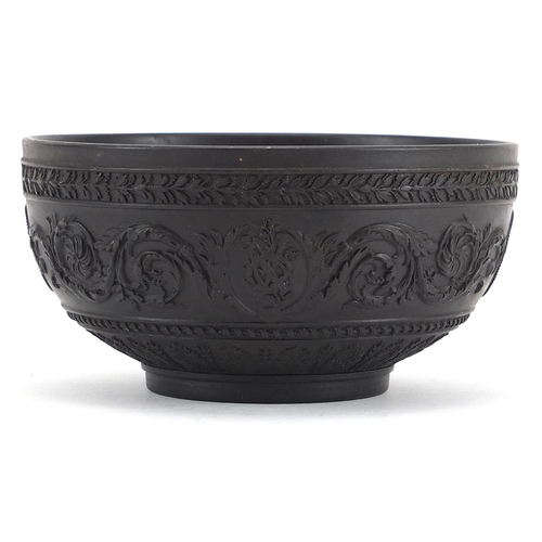 600 - Wedgwood black basalt bowl decorated with maidens and foliage, 13cm in diameter