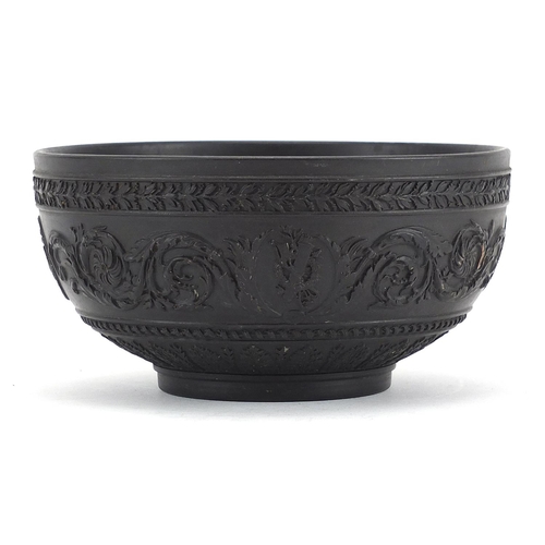 600 - Wedgwood black basalt bowl decorated with maidens and foliage, 13cm in diameter