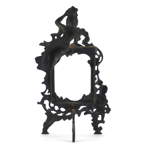 861 - Art Nouveau style cast iron photo frame cast with a maiden and boy, impressed Beatrice, 35cm high