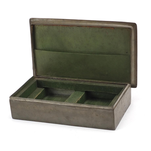 2 - Attributed to Charles Varley for Liberty & Co, Arts & Crafts Tudric pewter games box with drop down ... 