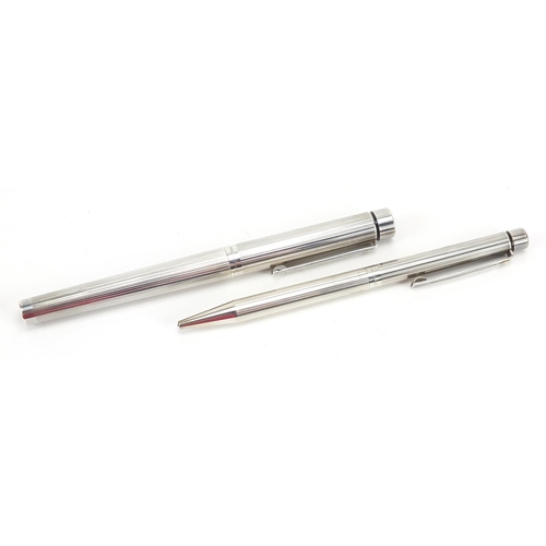 167A - Sheaffer sterling silver fountain pen and ball point pen with case, the fountain pen with 14k gold n... 