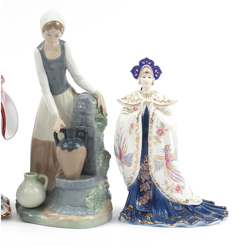 448 - Four collectable figurines including Coalport Princess Turandot, Nao and a Dresden ballerina, the la... 