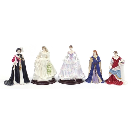 439 - Five collectable china figurines, three Royal Worcester and two Coalport including The Princess of W... 