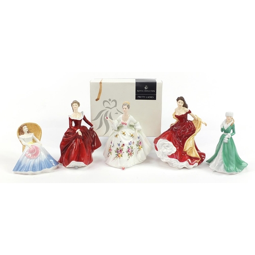 440 - Five Royal Doulton figurines including Diana HN2468, Winter Ball HN5466 and Fragrance 1991, the larg... 