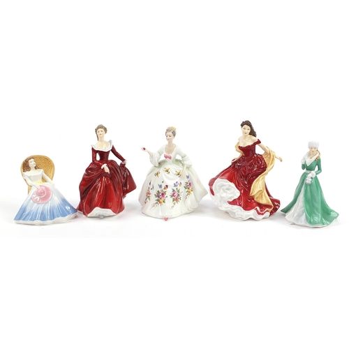 440 - Five Royal Doulton figurines including Diana HN2468, Winter Ball HN5466 and Fragrance 1991, the larg... 