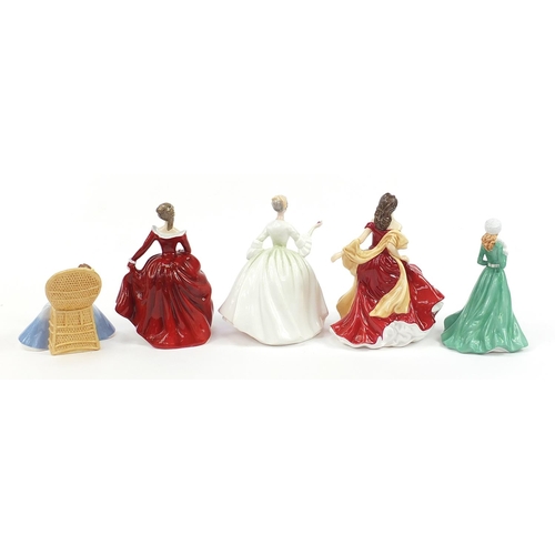 440 - Five Royal Doulton figurines including Diana HN2468, Winter Ball HN5466 and Fragrance 1991, the larg... 