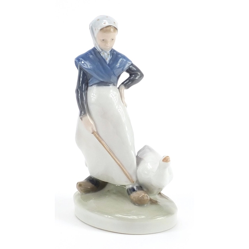 443 - Royal Copenhagen, Danish figurine of a farmer girl with a goose, 18cm high