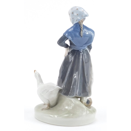 443 - Royal Copenhagen, Danish figurine of a farmer girl with a goose, 18cm high