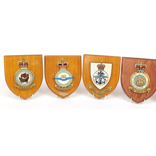 622 - Six military interest RAF wall plaques including Eastward and Middle East Command, each 17.5cm high