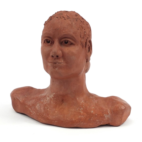 603 - Terracotta bust of two faced male, 30cm wide