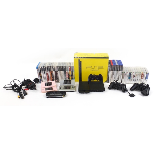 1183 - Games consoles and games comprising PlayStation 2 with games, two Nintendo DS hand held games consol... 