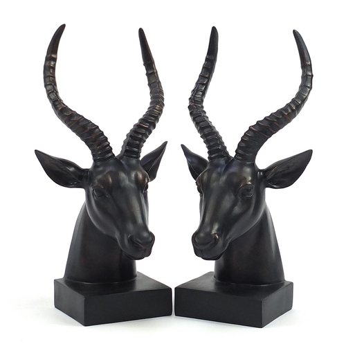 524 - Pair of bronzed gazelle head bookends, 38cm high