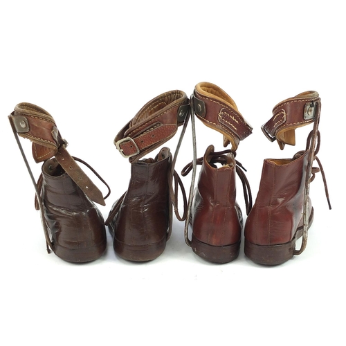 596 - Two pairs of Victorian brown leather children's disability shoes