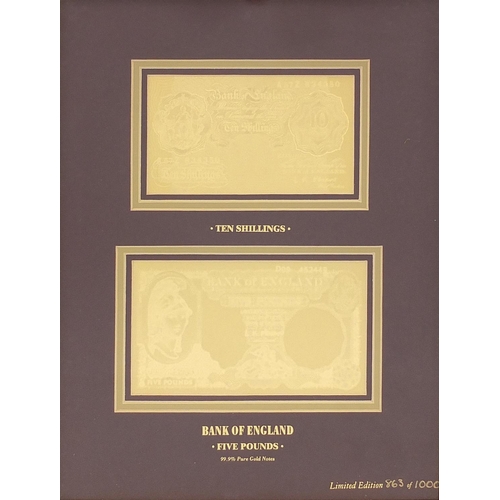 477 - 99.9% pure gold Bank of England five pound note and ten shillings by The Royal Mint with certificate... 