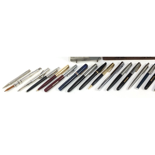 170 - Collection of vintage and later fountain pens and ballpoint pens including a lapis lazuli Progress w... 