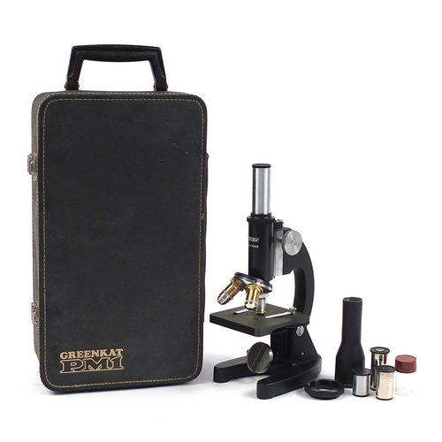 476 - Greenkat microscope with accessories housed in a fitted case, number 219466