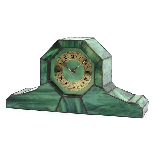 484 - Art Deco style leaded glass design mantle clock, 45cm wide