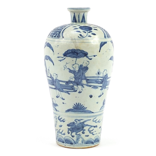 479 - Chinese blue and white porcelain vase hand painted with figures and trees, 33cm high