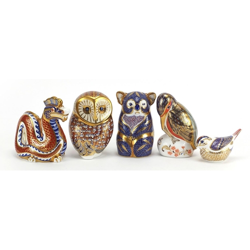 444 - Five Royal Crown Derby Imari porcelain animal paperweights, two with stoppers including koala, drago... 