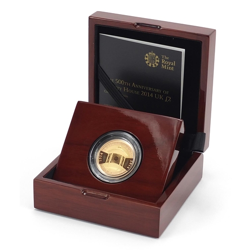 1190 - Elizabeth II 2014 gold proof two pound coin commemorating 500th Anniversary of Trinity House with ce... 